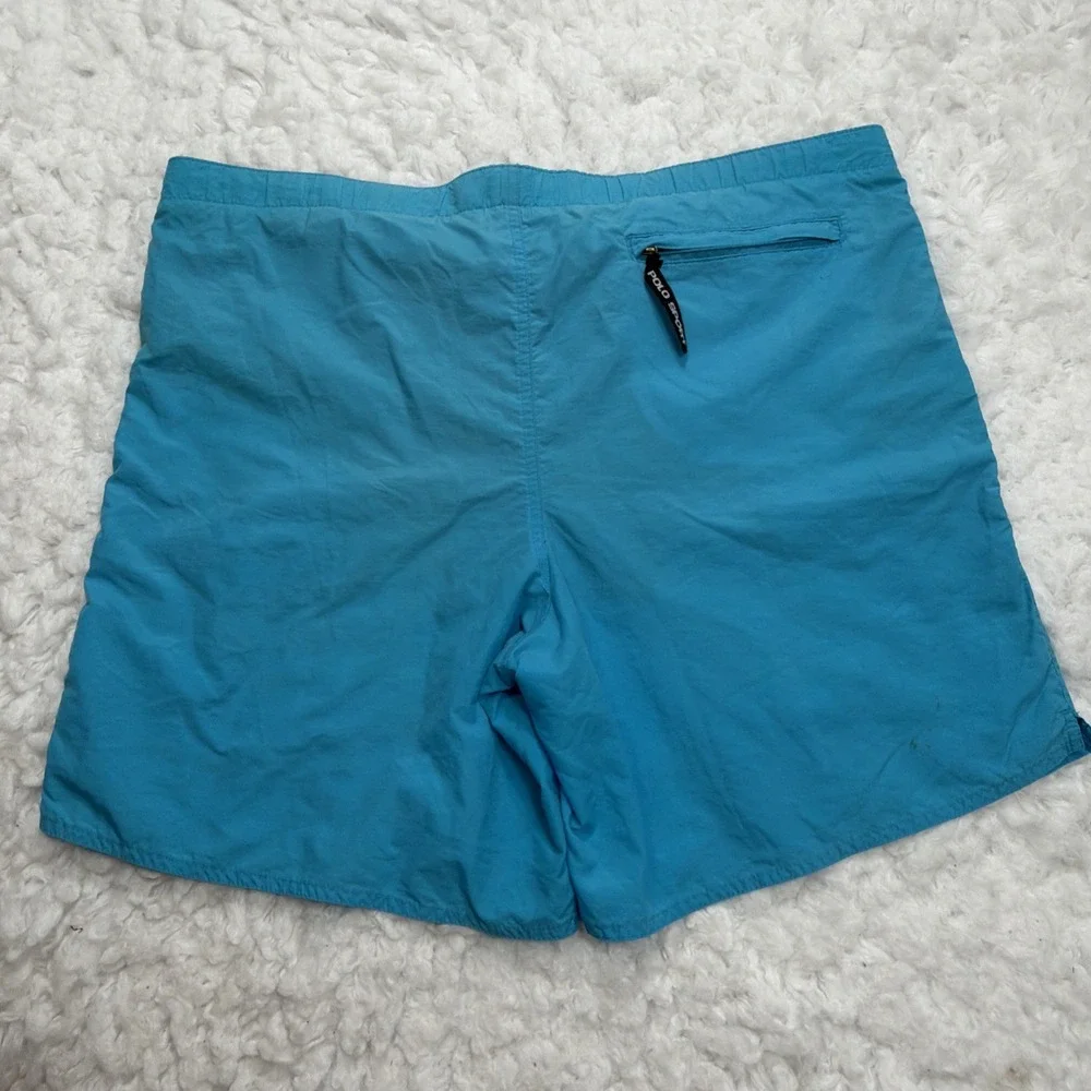 Vtg 90s Polo Sport Flag Ralph Lauren Swim Trunks Shorts Light Blue Baggy Nylon